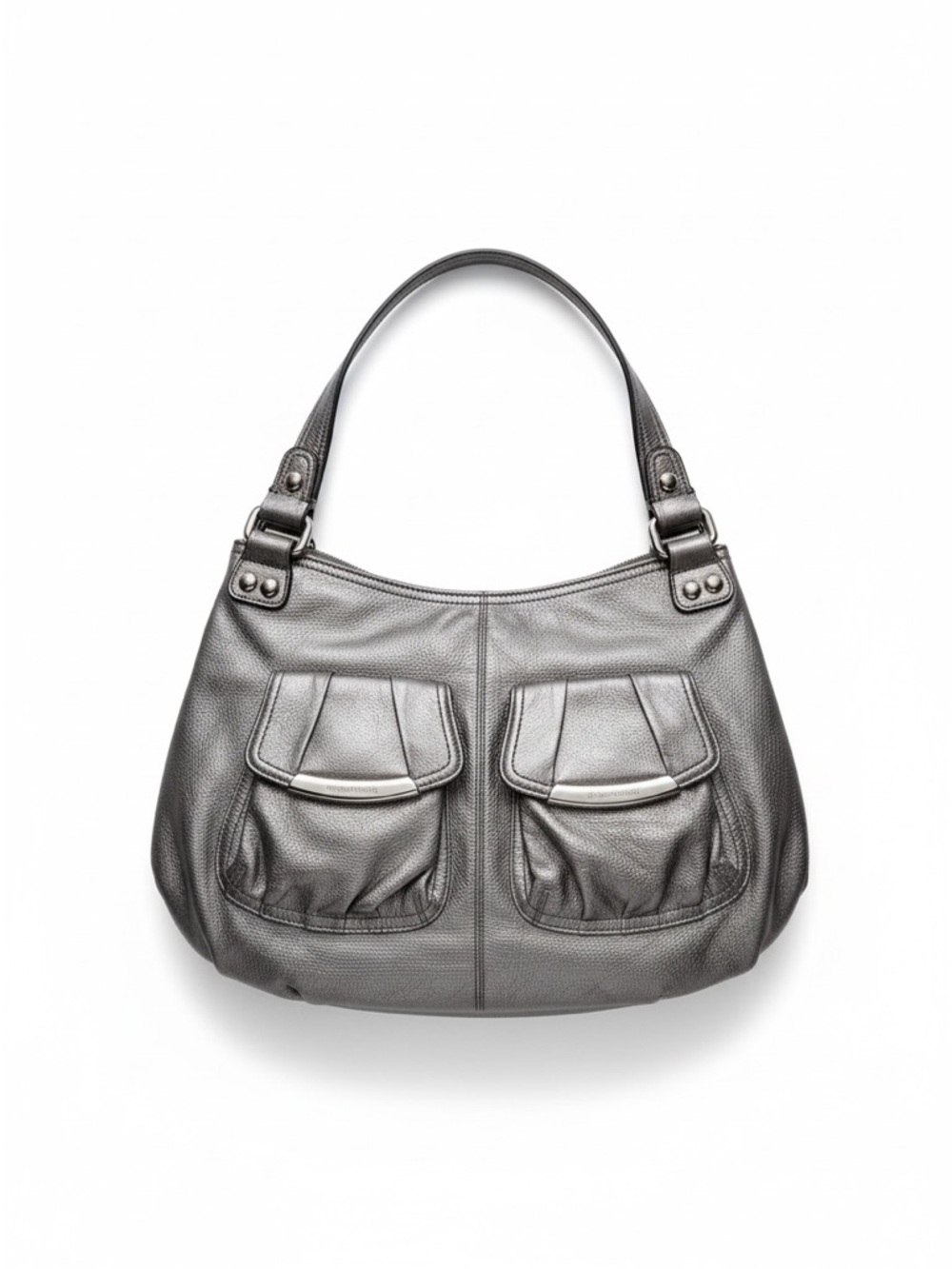 Badgley Mischka Metallic Gray Leather Shoulder Bag